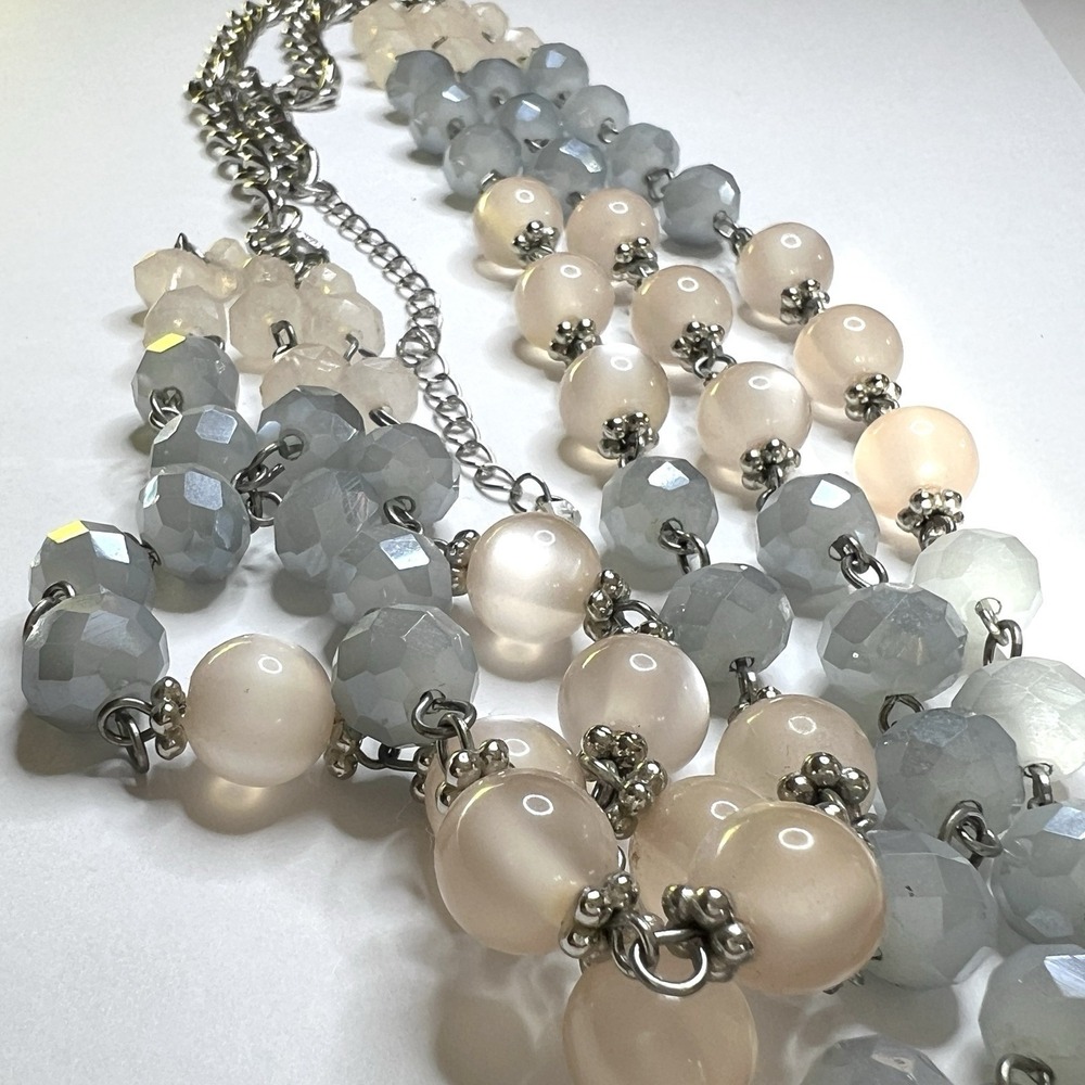 Vintage Style‎ Multi Strand Gray Blush Pink Beaded Statement Necklace Adjustable